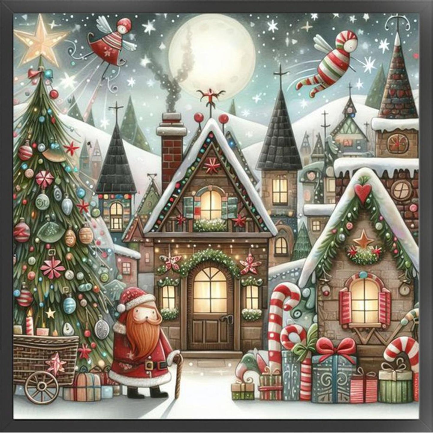 Christmas Tree And Santa Claus - Full 11CT Stamped Cross Stitch 50x50CM - Huacan