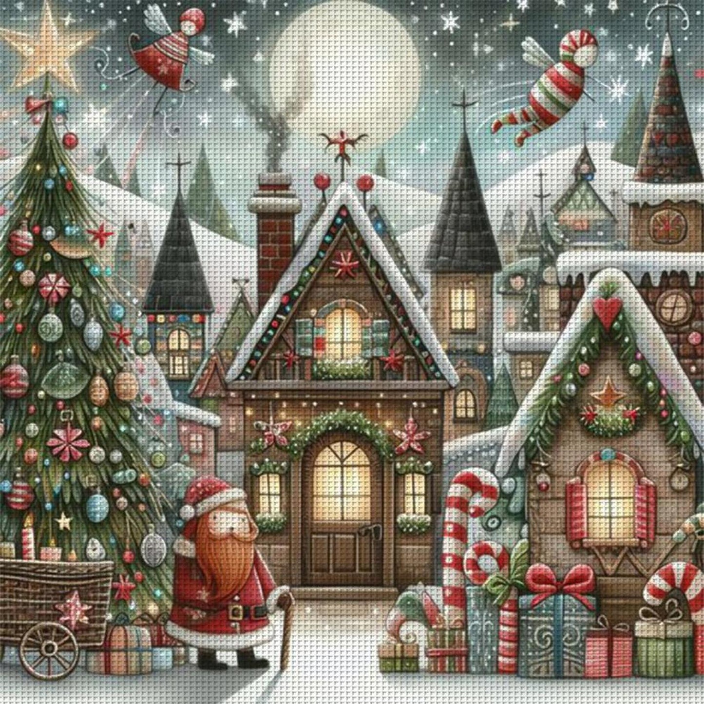 Christmas Tree And Santa Claus - Full 11CT Stamped Cross Stitch 50x50CM - Huacan