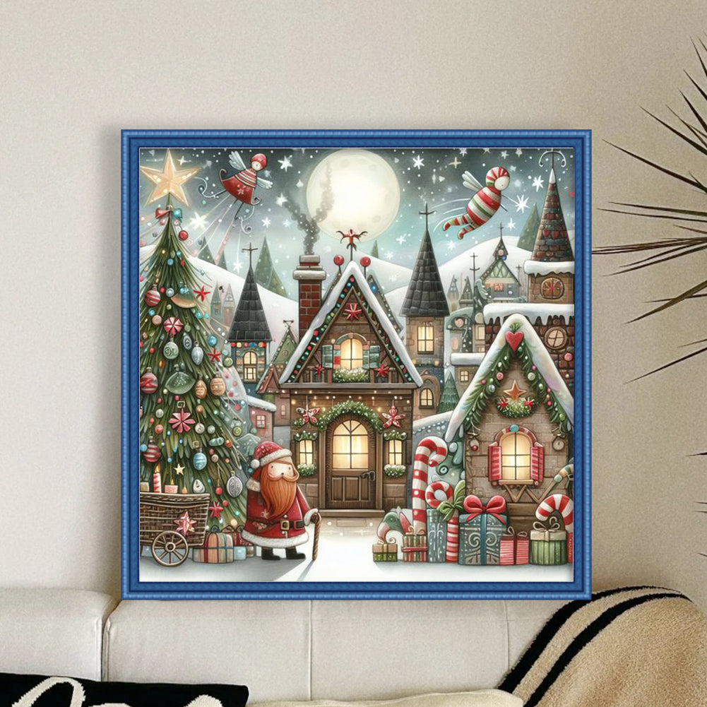 Christmas Tree And Santa Claus - Full 11CT Stamped Cross Stitch 50x50CM - Huacan