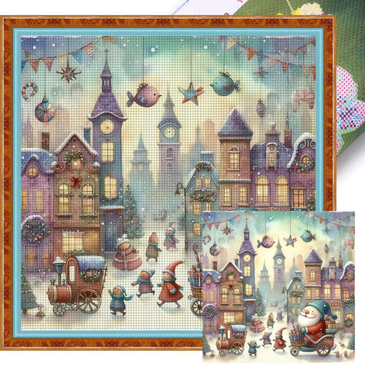 Christmas Town - Full 11CT Stamped Cross Stitch 50x50CM - Huacan