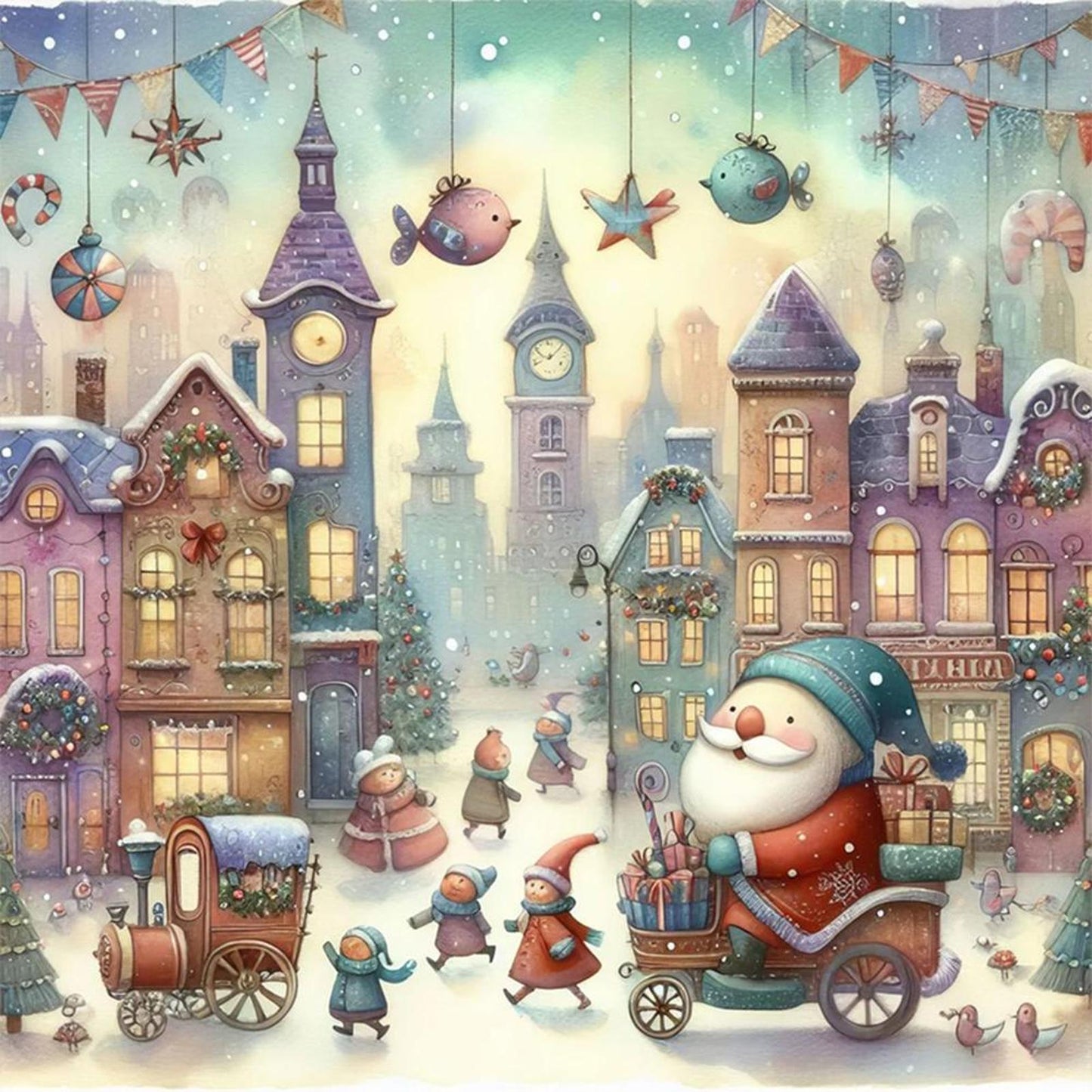 Christmas Town - Full 11CT Stamped Cross Stitch 50x50CM - Huacan