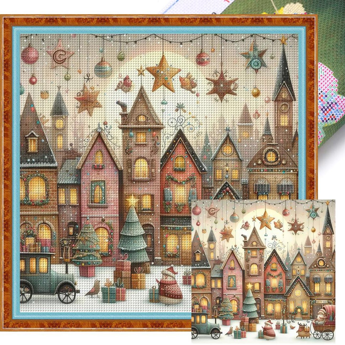 Christmas Town With Stars - Full 11CT Stamped Cross Stitch 50x50CM - Huacan