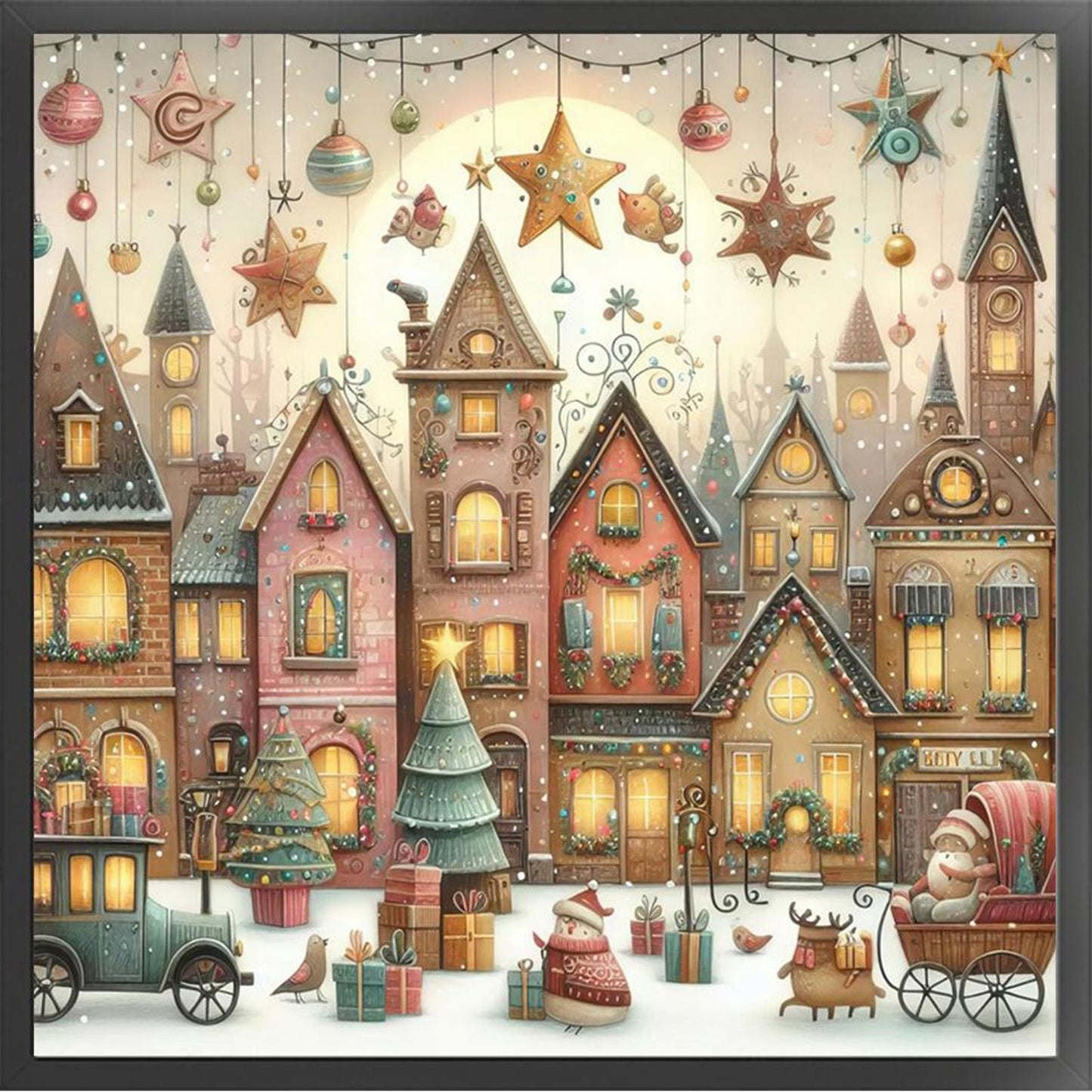 Christmas Town With Stars - Full 11CT Stamped Cross Stitch 50x50CM - Huacan