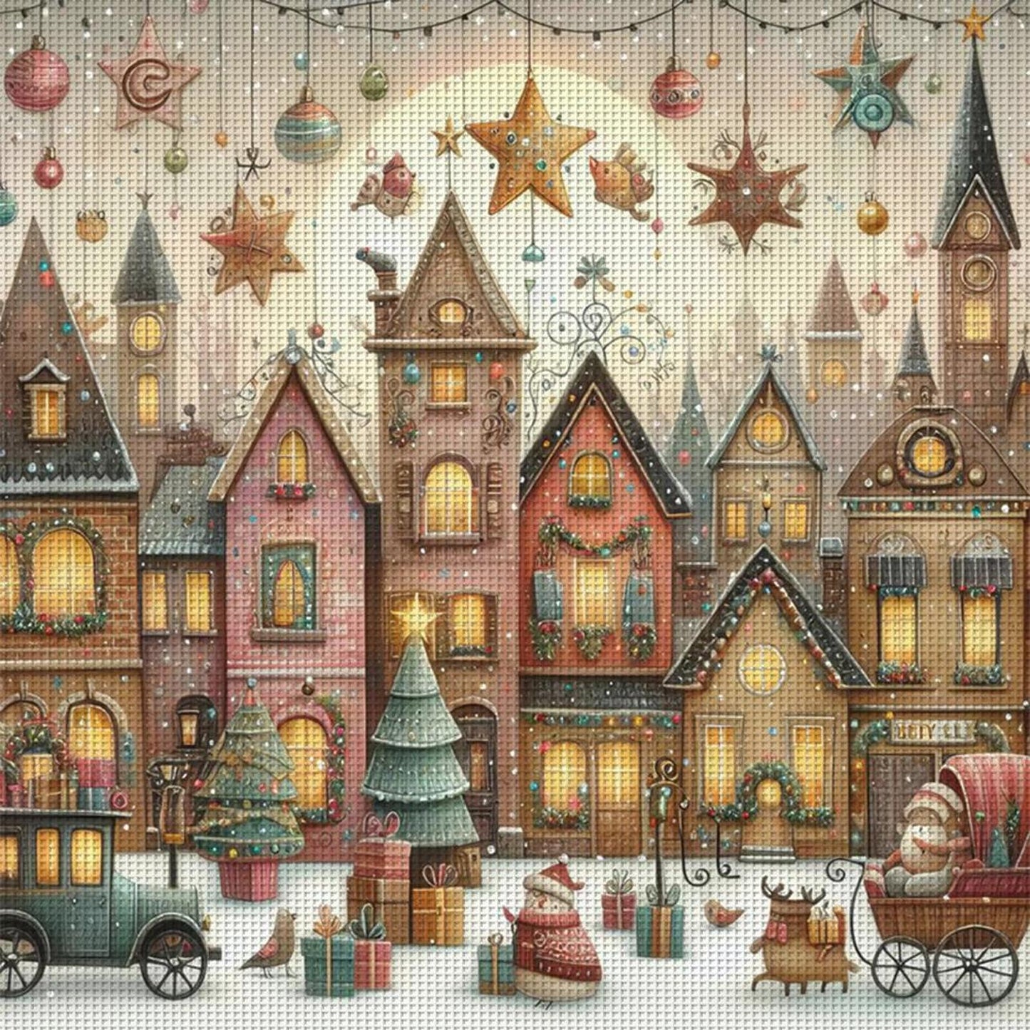 Christmas Town With Stars - Full 11CT Stamped Cross Stitch 50x50CM - Huacan