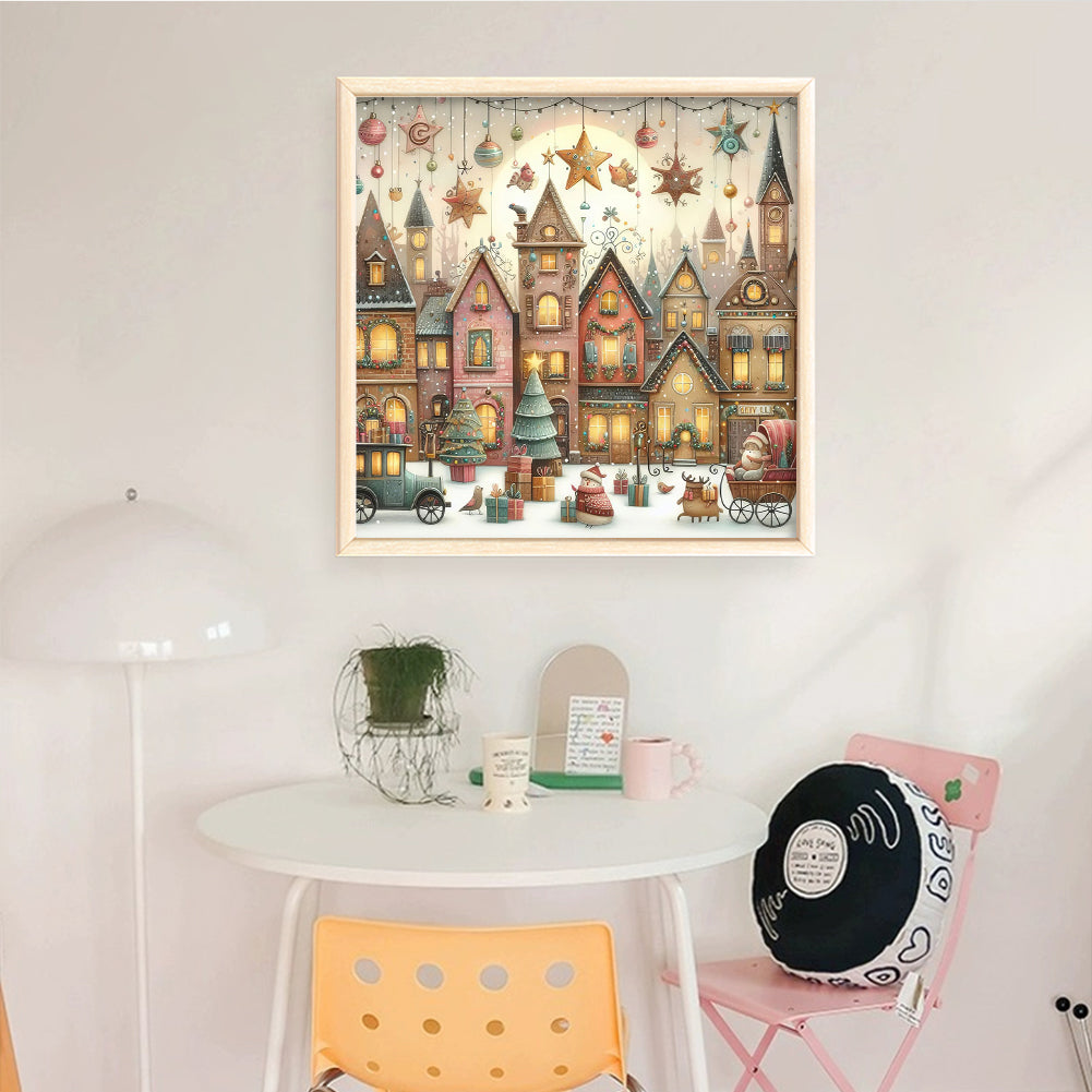 Christmas Town With Stars - Full 11CT Stamped Cross Stitch 50x50CM - Huacan