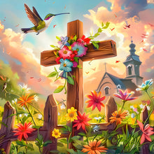 Load image into Gallery viewer, Flower Cross Hummingbird Church 30*30CM Full Round Drill Diamond Painting Drill Diamond Painting
