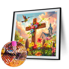 Load image into Gallery viewer, Flower Cross Hummingbird Church 30*30CM Full Round Drill Diamond Painting Drill Diamond Painting
