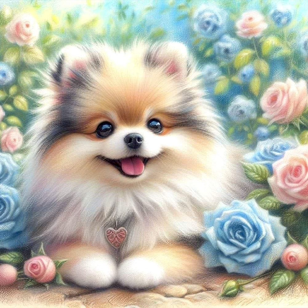 Rose Garden Pomeranian 30*30CM Full Round Drill Diamond Painting Drill Diamond Painting