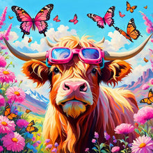 Load image into Gallery viewer, Butterfly Bush Highland Yak 30*30CM Full Round Drill Diamond Painting Drill Diamond Painting
