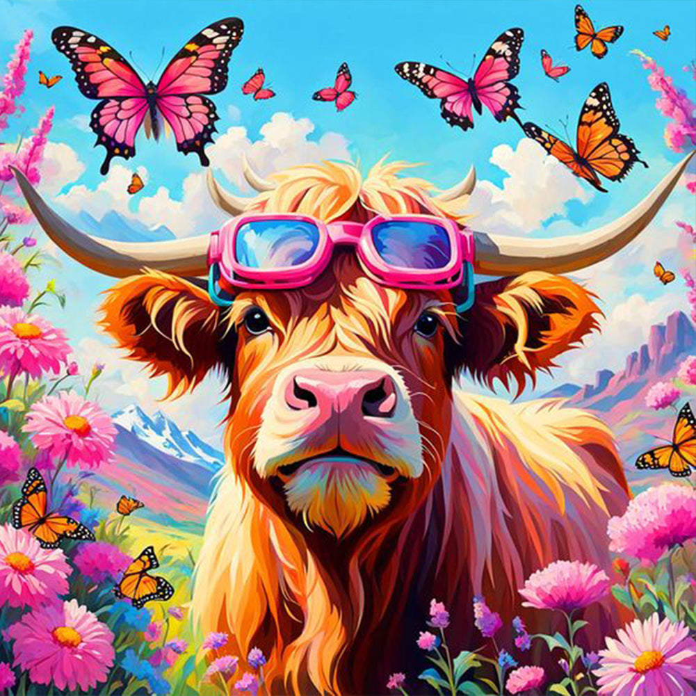 Butterfly Bush Highland Yak 30*30CM Full Round Drill Diamond Painting Drill Diamond Painting