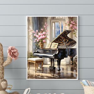 Pink Flower Piano Hall 40*50CM Full Round Drill Diamond Painting Drill Diamond Painting