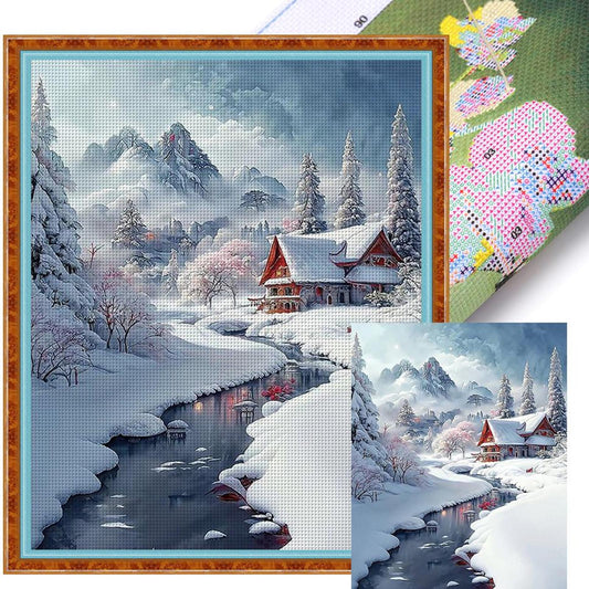 Snowy Cabin - Full 11CT Stamped Cross Stitch 40x50CM - Band