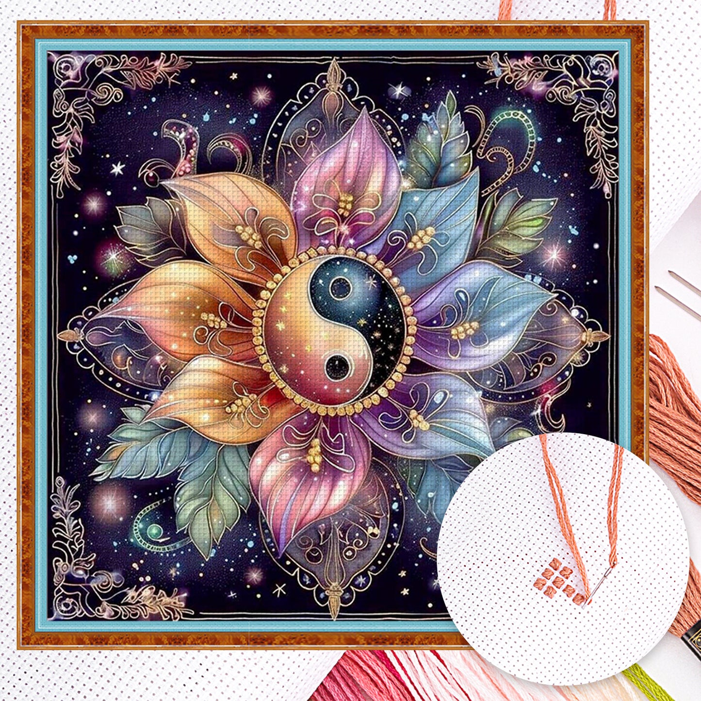 Tai Chi Flower - Full 11CT Counted Cross Stitch 50x50CM - Huacan