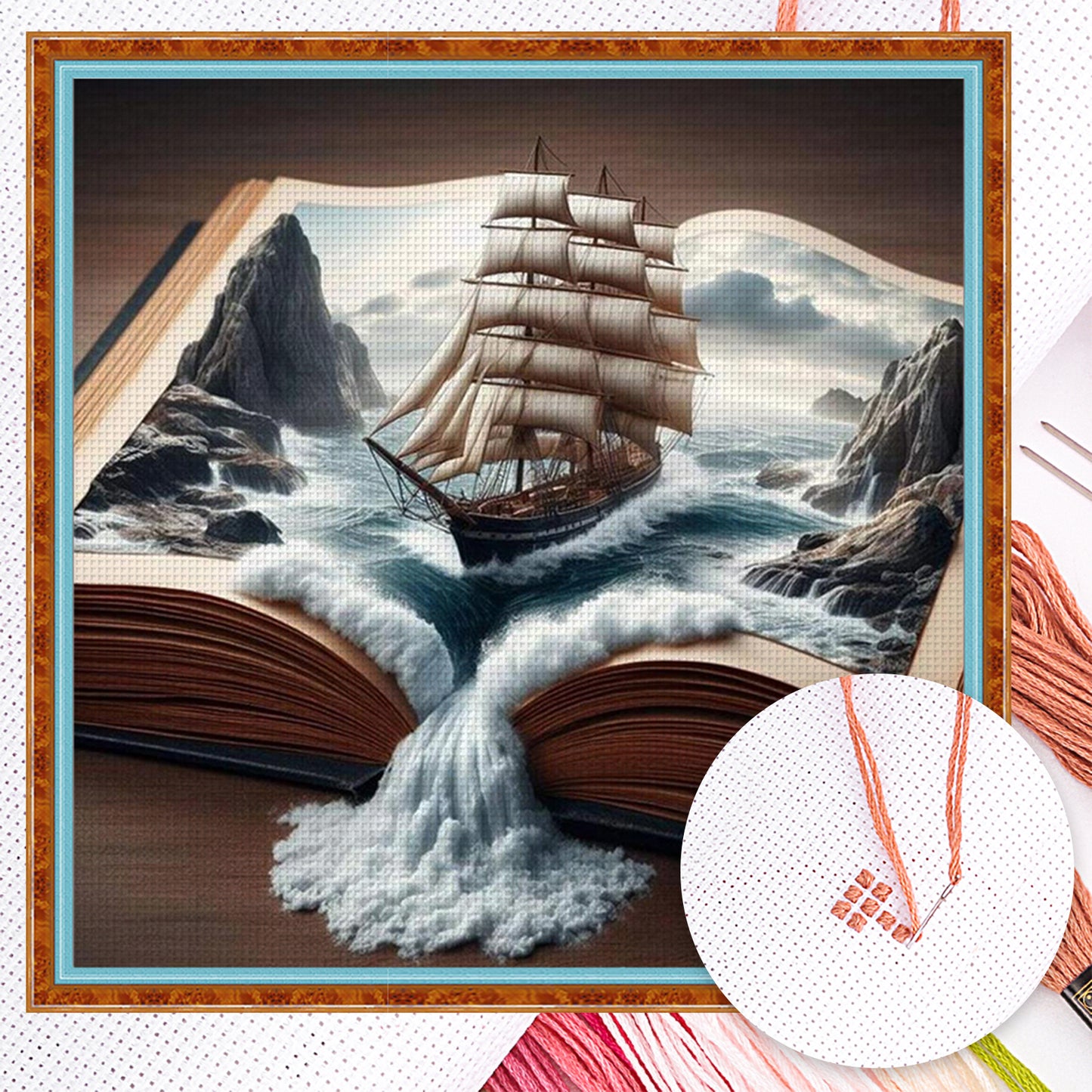 Sailboat In Book - Full 11CT Counted Cross Stitch 50x50CM - Huacan