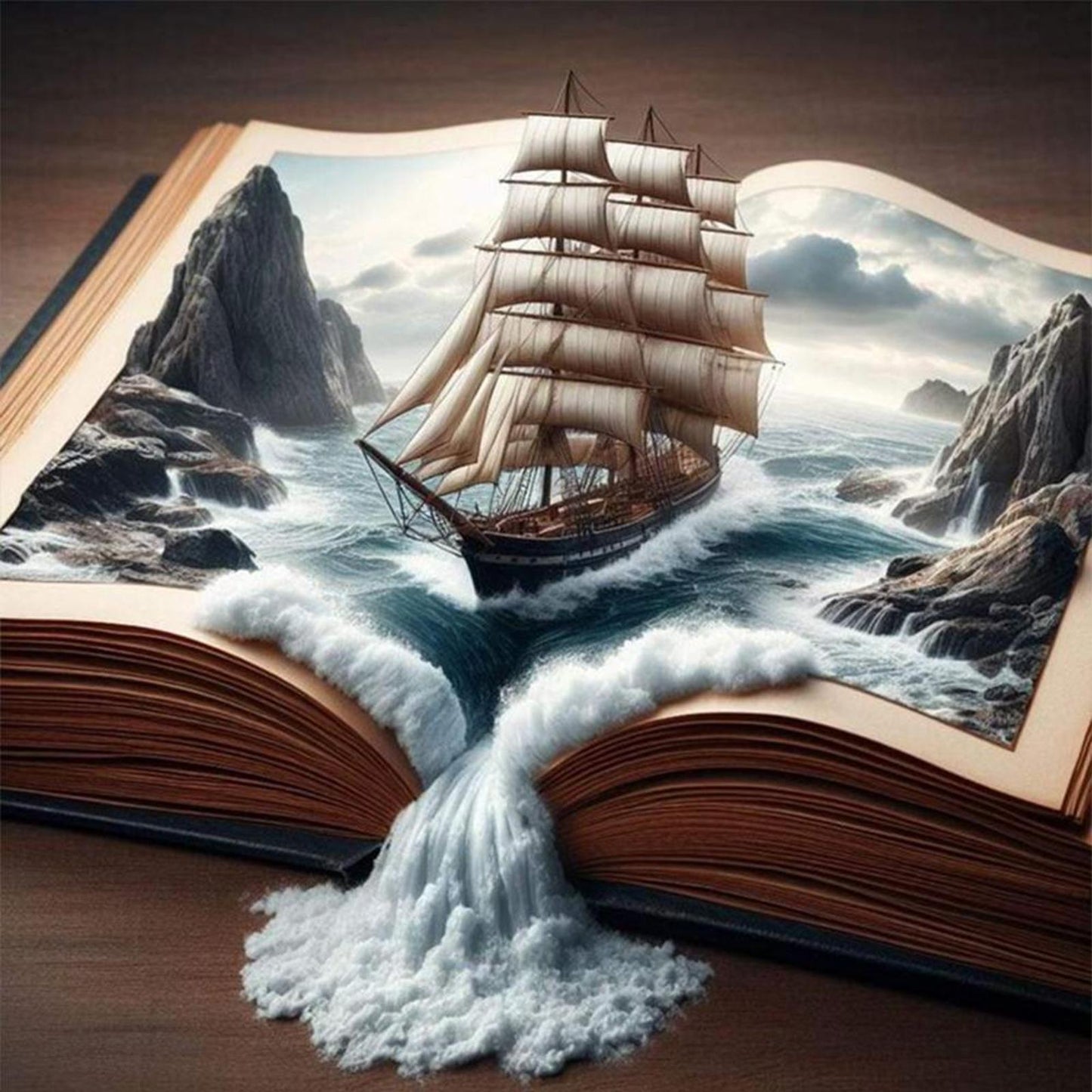 Sailboat In Book - Full 11CT Counted Cross Stitch 50x50CM - Huacan
