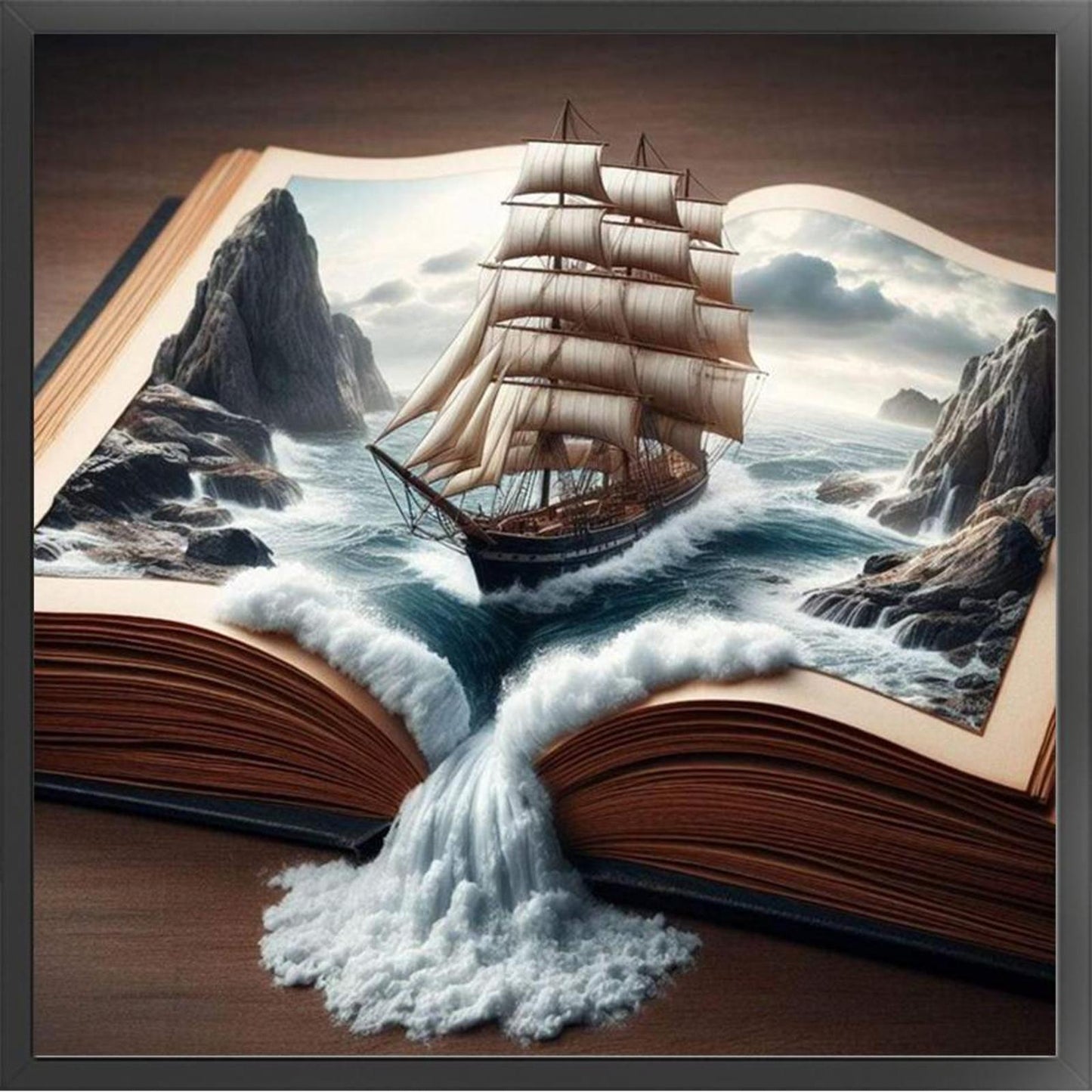 Sailboat In Book - Full 11CT Counted Cross Stitch 50x50CM - Huacan