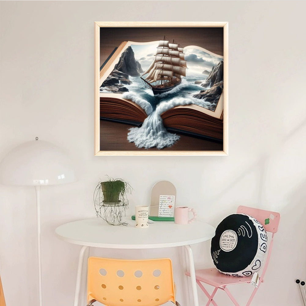 Sailboat In Book - Full 11CT Counted Cross Stitch 50x50CM - Huacan