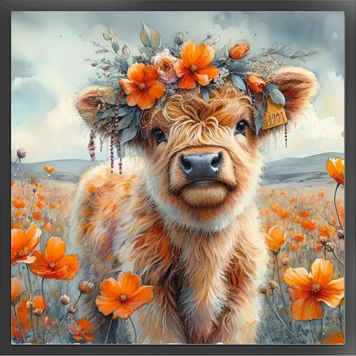 Orange Flowers And Yak - Full 11CT Stamped Cross Stitch 40x40CM - Huacan
