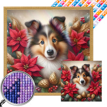 Load image into Gallery viewer, Christmas Poinsettia Dog 40*40CM Full AB Square Drill Diamond Painting Drill Diamond Painting
