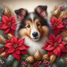 Load image into Gallery viewer, Christmas Poinsettia Dog 40*40CM Full AB Square Drill Diamond Painting Drill Diamond Painting
