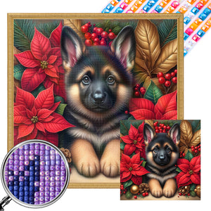 Christmas Poinsettia Dog 40*40CM Full AB Square Drill Diamond Painting Drill Diamond Painting