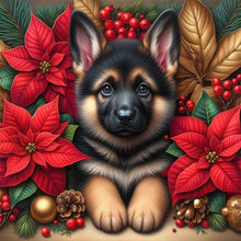 Load image into Gallery viewer, Christmas Poinsettia Dog 40*40CM Full AB Square Drill Diamond Painting Drill Diamond Painting
