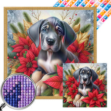 Load image into Gallery viewer, Christmas Poinsettia Dog 40*40CM Full AB Square Drill Diamond Painting Drill Diamond Painting
