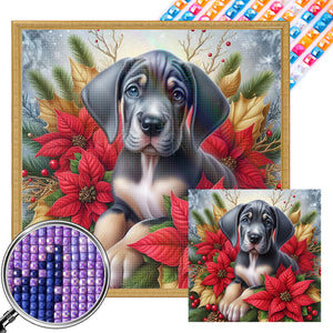 Christmas Poinsettia Dog 40*40CM Full AB Square Drill Diamond Painting Drill Diamond Painting