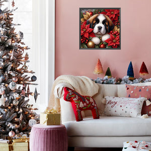 Christmas Poinsettia Dog 40*40CM Full AB Square Drill Diamond Painting Drill Diamond Painting