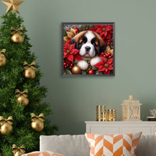 Load image into Gallery viewer, Christmas Poinsettia Dog 40*40CM Full AB Square Drill Diamond Painting Drill Diamond Painting
