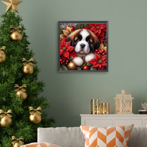 Christmas Poinsettia Dog 40*40CM Full AB Square Drill Diamond Painting Drill Diamond Painting