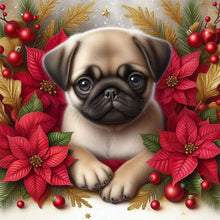 Load image into Gallery viewer, Christmas Poinsettia Dog 40*40CM Full AB Square Drill Diamond Painting Drill Diamond Painting
