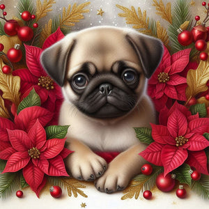 Christmas Poinsettia Dog 40*40CM Full AB Square Drill Diamond Painting Drill Diamond Painting