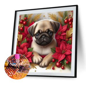 Christmas Poinsettia Dog 40*40CM Full AB Square Drill Diamond Painting Drill Diamond Painting