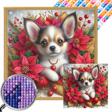 Load image into Gallery viewer, Christmas Poinsettia Dog 40*40CM Full AB Square Drill Diamond Painting Drill Diamond Painting
