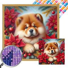 Load image into Gallery viewer, Christmas Poinsettia Dog 40*40CM Full AB Square Drill Diamond Painting Drill Diamond Painting
