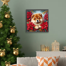 Load image into Gallery viewer, Christmas Poinsettia Dog 40*40CM Full AB Square Drill Diamond Painting Drill Diamond Painting
