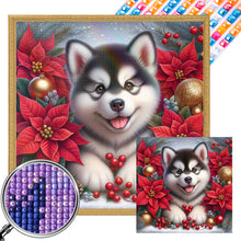 Load image into Gallery viewer, Christmas Poinsettia Dog 40*40CM Full AB Square Drill Diamond Painting Drill Diamond Painting
