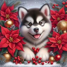 Load image into Gallery viewer, Christmas Poinsettia Dog 40*40CM Full AB Square Drill Diamond Painting Drill Diamond Painting
