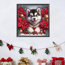 Load image into Gallery viewer, Christmas Poinsettia Dog 40*40CM Full AB Square Drill Diamond Painting Drill Diamond Painting
