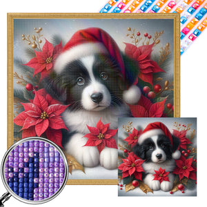 Christmas Poinsettia Dog 40*40CM Full AB Square Drill Diamond Painting Drill Diamond Painting