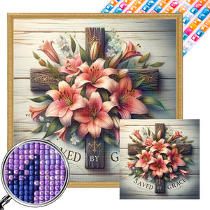 Cross With Flowers 40*40CM(Picture) Partial AB Full Square Drill Diamond Painting
