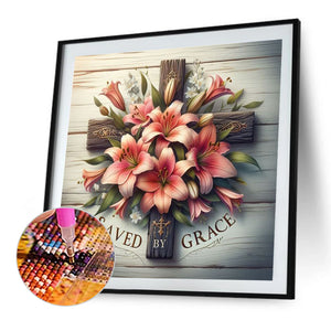 Cross With Flowers 40*40CM(Picture) Partial AB Full Square Drill Diamond Painting