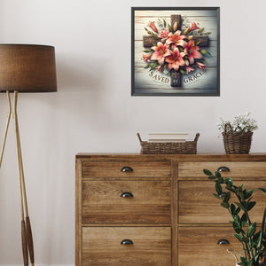 Cross With Flowers 40*40CM(Picture) Partial AB Full Square Drill Diamond Painting