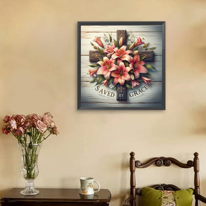 Cross With Flowers 40*40CM(Picture) Partial AB Full Square Drill Diamond Painting