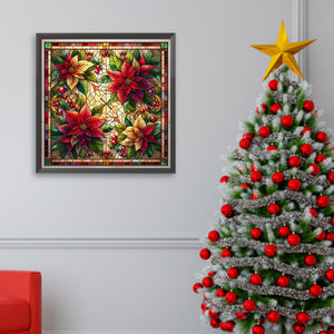 Glass Painting Poinsettia 40*40CM Full AB Square Drill Diamond Painting Drill Diamond Painting