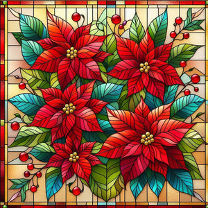 Glass Painting Poinsettia 40*40CM Full AB Square Drill Diamond Painting Drill Diamond Painting