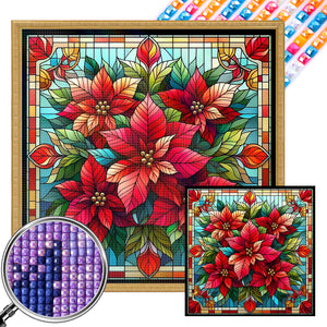 Glass Painting Poinsettia 40*40CM Full AB Square Drill Diamond Painting Drill Diamond Painting