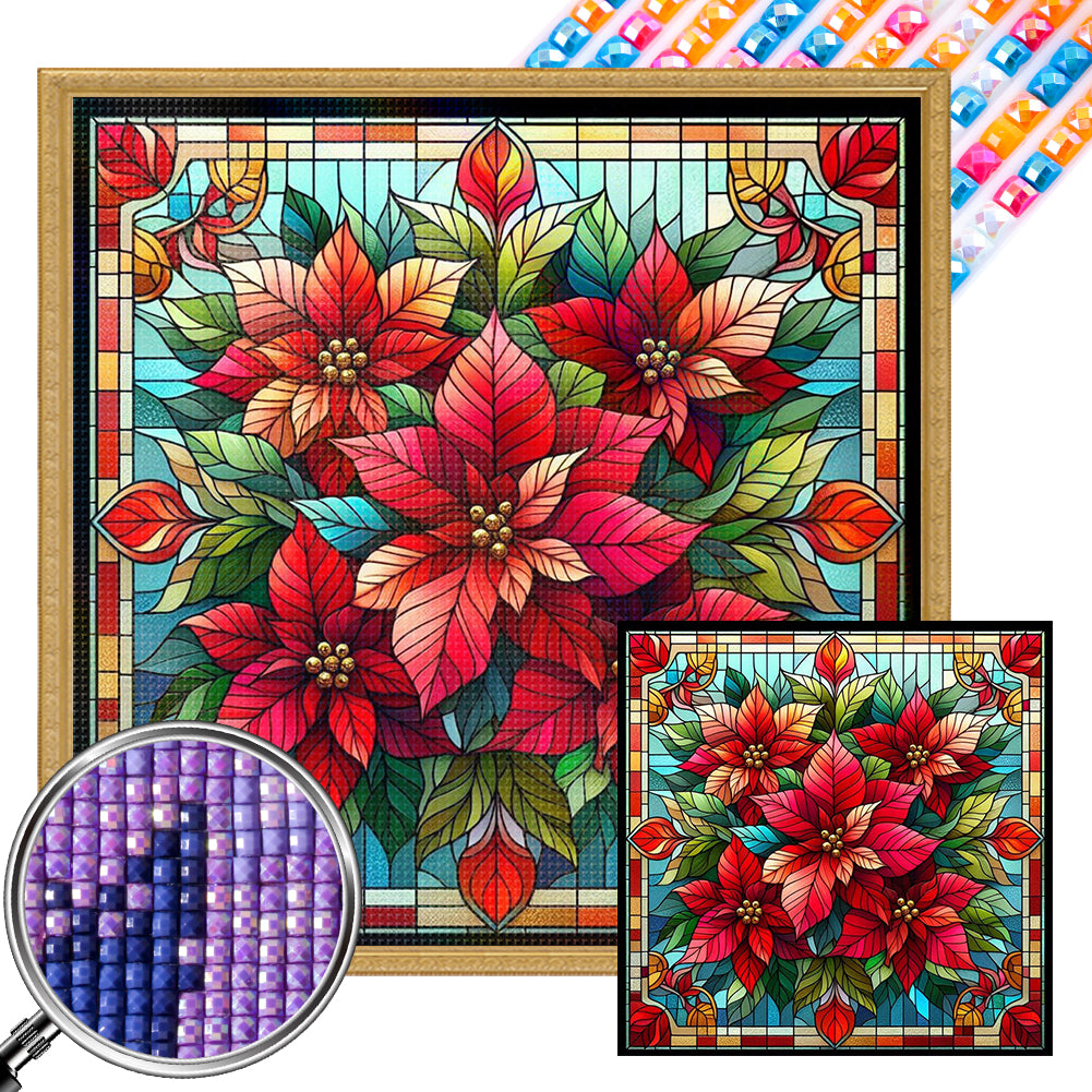 Glass Painting Poinsettia 40*40CM Full AB Square Drill Diamond Painting Drill Diamond Painting