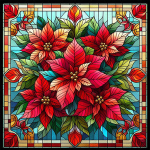 Glass Painting Poinsettia 40*40CM Full AB Square Drill Diamond Painting Drill Diamond Painting